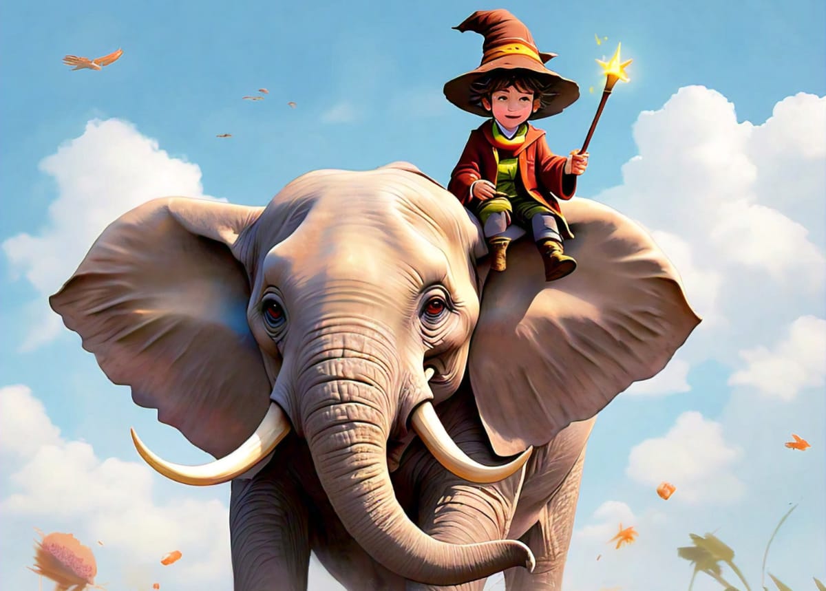 An wizard riding an elep